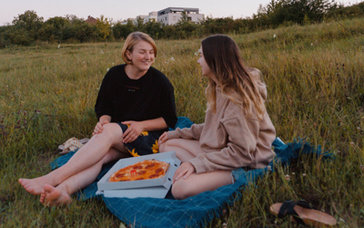 Young women having picnic